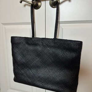 Quince Italian Leather Handwoven Tote, Black, Like New